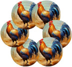 YETTASBIN Rooster 6 Pcs Drink Coasters with Holder, Cotton Woven Absorbent Heat-Resistant Round Coaster Non-Slip Table Mat for Kitchen Bar Home Decor Housewarming Gift, 3.9 in - Image 2