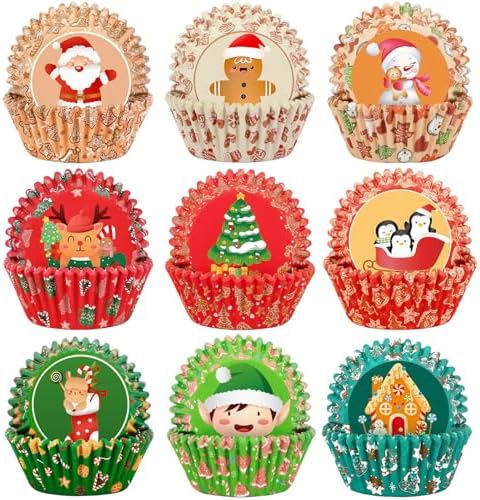 SANNIX 450pcs Christmas Cupcake Liners, Christmas Santa Snowman Gingerbread by SANNIX