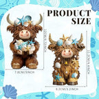 2 Pcs Coastal Highland Cow Figurines Decor, Beach Ocean Style - Image 3