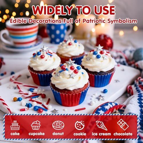 Edible Patriotic Sprinkles for Cake Decorating,Blue Red and White Sprinkle - Image 4