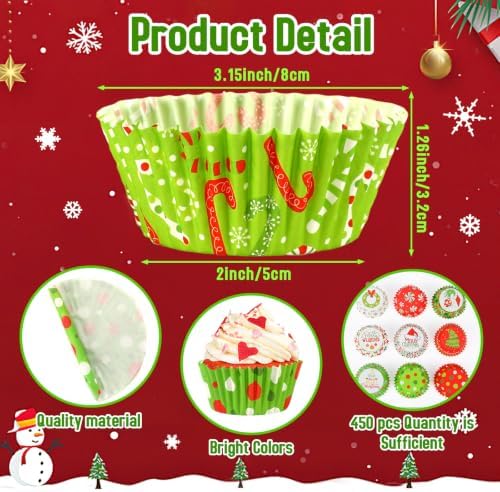 SANNIX 450pcs Christmas Cupcake Liners, Xmas Candy Baking Cups Cupcake Wrappers Paper Wraps Muffin Liners for Christmas Holiday Birthday Party Candy Cake Decorations Supplies(9 Designs) - Image 2