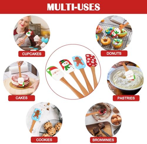 BOYAN 4PCS Christmas Silicone Spatula with Wooden Handle for Baking - Image 3