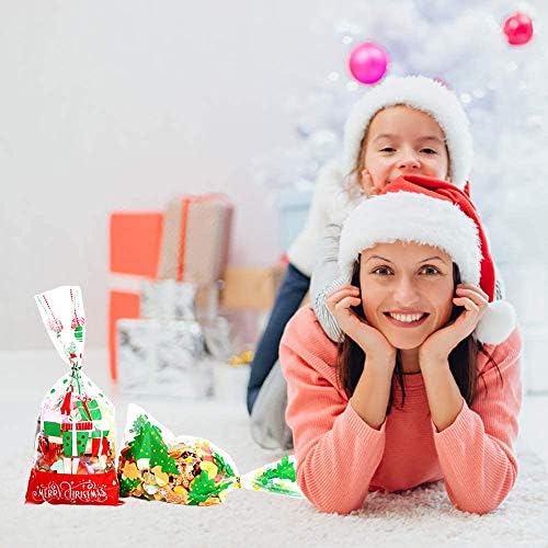 LOKIPA 200 Pcs Christmas Cellophane Treat Bags, Xmas Clear Cello Gift Bags Candy Goodies Bags with Twist Ties for Christmas Party Supplies - Image 4