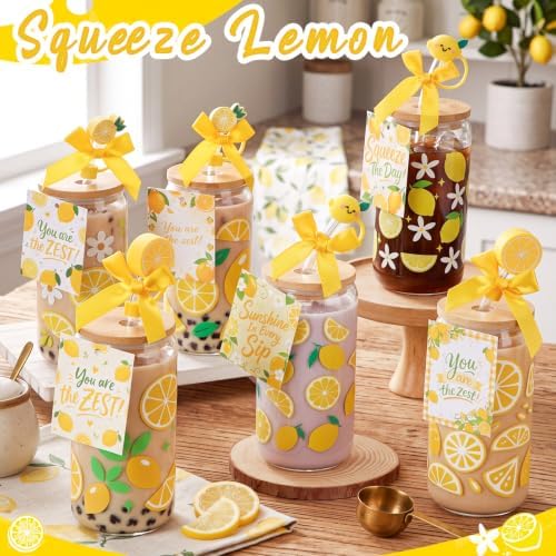 Vesici 6 Set Lemon Glasses with Lid Straw and Stopper, Lemon Gifts - Image 4