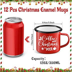 Christmas Enamel Mug Set of 12, 12 oz Hot Cocoa Mugs Mini Christmas Coffee Mugs Bulk with Quotes Novelty Holiday Hot Chocolate Mug Set Stocking Stuffer Gift for Kids Women Friends Coworkers Family - Image 2