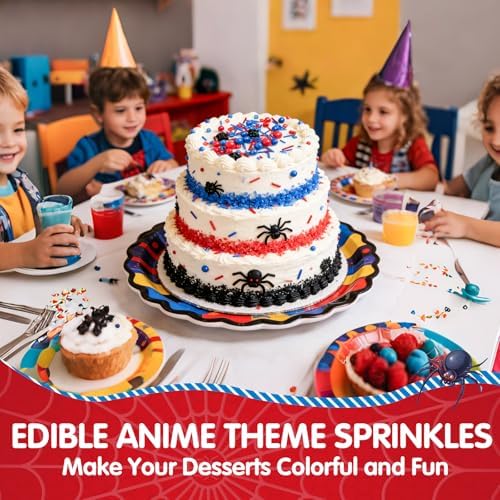 Edible Spider Sprinkles,Black Spider,Hero Sprinkle,Spiderman Sprinkle for Cake,Red Blue Pearls Jimmies and Sanding Sugar Crystals for Desserts Decorating,130g,Cupcakes Cookie Donuts Ice Cream Decorations,Themed Toppers,Birthday,Children's Party Supplies - Image 2
