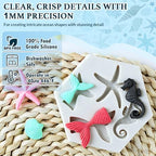 HKNMTT Marine Themed Silicone Mold for Polymer Clay Fondant, Seashell Mermaid Tail Starfish Ocean Seahorse Air Dry Clay Craft Cake Decor Wax Melt Chocolate Candy Mould DIY Cupcake Toppers BPA Free - Image 2