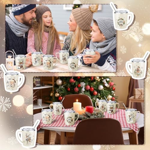 Didaey 6 Pcs Christmas Coffee Mugs Cups 11 oz Christmas Stainless Steel Tumbler Vacuum Insulated Coffee Cups with Handle Lid Straw Wine Mug for Winter Xmas Gift Holiday Party Supplies(Neutral) - Image 4