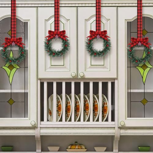 Retrowavy 12 Pcs Small Christmas Kitchen Cabinet Wreaths with Ribbon - Image 5