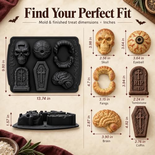 HKNMTT Skull Cake Pizza Pan 6 Spooky Shapes Halloween Silicone Baking Mold - Image 3