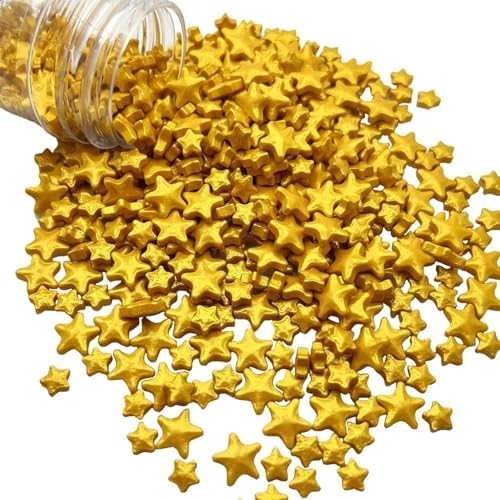 Sentovac Gold Star Sprinkles Edible Sugar for Cake Decorating Mix Sizes Gold Star Sprinkles Cake Topper Cupcake Cookie Baking Decorations Halloween Christmas Wedding Supplies 4.23oz by SentovacCakeSprinkles