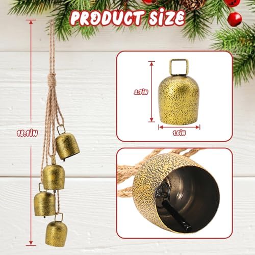 Christmas Bells for Decoration, Gold Metal Vintage Cow Bells - Image 2