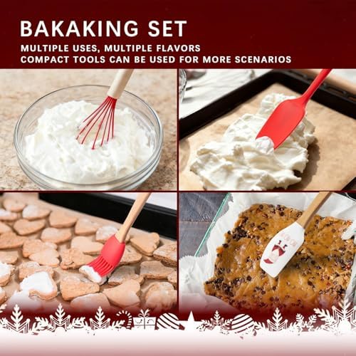Christmas Baking Supplies, Mini Kitchen Utensils Set – 5 Piece Small Cooking Set with Whisk,Spatula,Pastry Brush,Spoon & Cookie Tongs – Festive Red Mini Baking Set Gift for Holiday Family Fun - Image 5