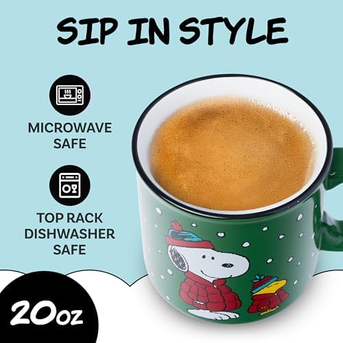 Silver Buffalo Peanuts Holiday Treats and Cocoa, Ceramic Camper Mug, 20oz - Image 3