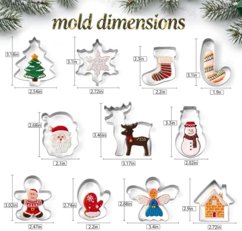 Christmas Cookie Cutters Set, HUINF 11Pcs Cookie Cutters Variety Pack - Gingerbread Men, Christmas Tree, Snowflake, House, Candy Cane, Santa Face, Reindeer and More for Christmas Winter Holiday - Image 2
