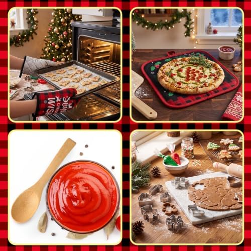 Qinyoung 48 Pcs Christmas Kitchen Oven Mitts Pot Holders, Black Santa - Image 4