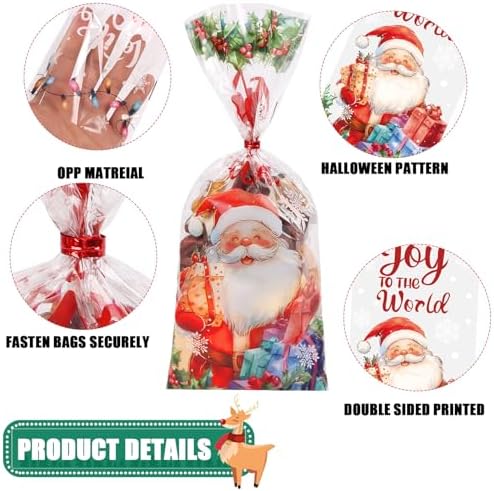 CCINEE 200PCS Christmas Cellophane Treat Bags, Xmas Clear Cello Gift Bags Candy Goodies Bags with Twsit for Christmas Holiday Party Favors - Image 3