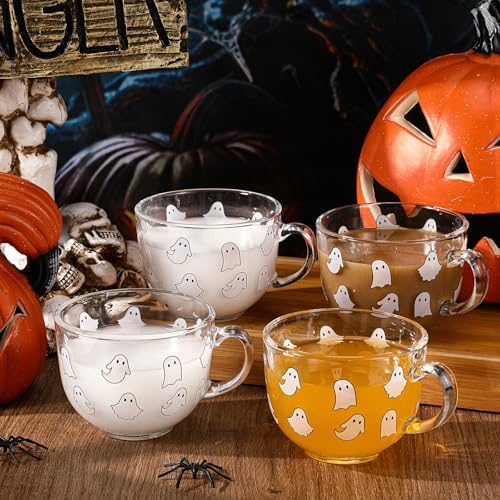 Sliner 6 Pcs Halloween Glass Coffee Mugs, 16 oz Ghost Irish Cups - Image 6