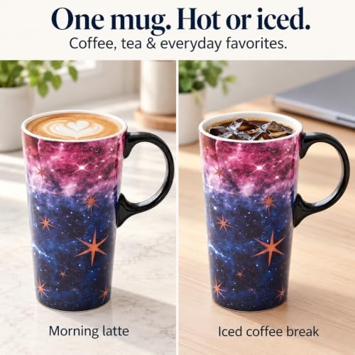 Topadorn 17oz Ceramic Travel Mug with Lid, Galaxy Nebula Space Coffee Mug - Image 6