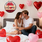 Valentines Day Decorations - Wreath Welcome Sign for Front Door | Rustic Round Wood Wreaths,Heart Rose Garland Outdoor Indoor - Valentines Decor Party Favors Supplies for Door Wall Room Porch Kitchen - Image 4