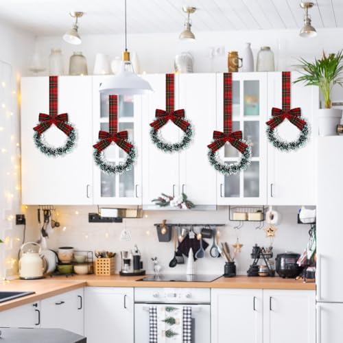 Retrowavy 12 Pcs Small Christmas Kitchen Cabinet Wreaths with Ribbon - Image 5