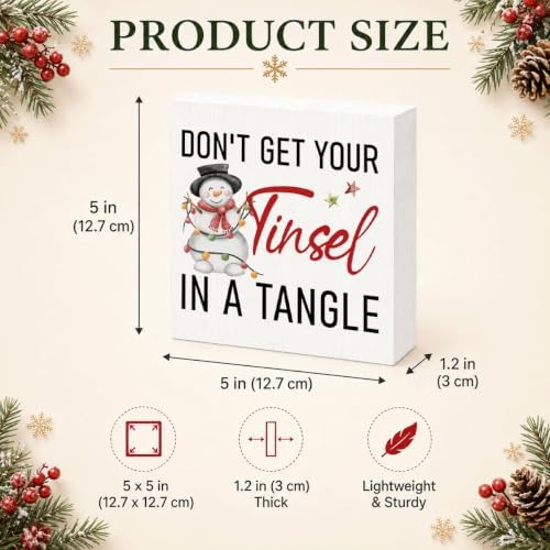 Don't Get Your Tinsel in a Tangle Sign, Funny Christmas Wood Box Decor - Image 3