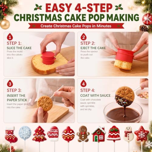 10 Pcs Christmas Cake Pop Molds Set with 100 Sticks - Image 6