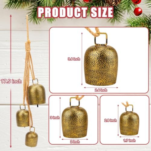 Christmas Bells for Decoration, Gold Metal Vintage Cow Bells - Image 2