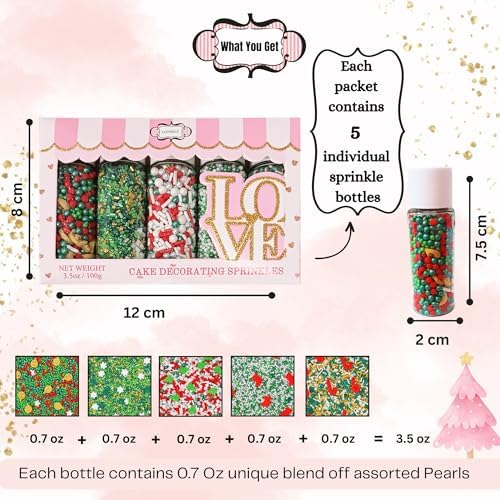 Confect Christmas Sprinkles | Christmas Sprinkles - Green White Silver Red & Gold Pearls Sparkling sugar I Christmas Tree Stocking & Candy Canes for Dessert Decorating- 5 Oz - Image 4