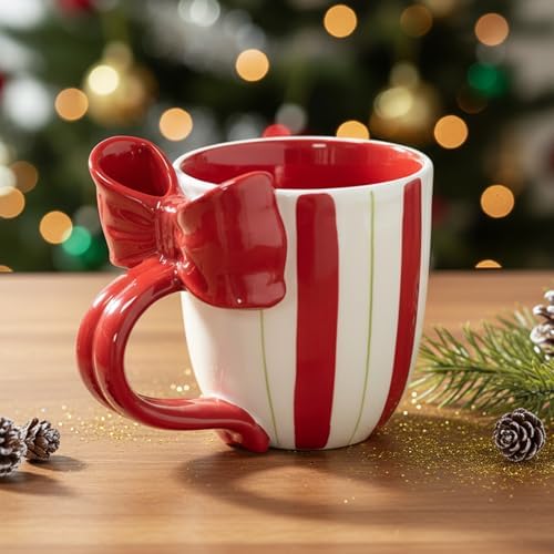 Christmas Mugs Ceramic Cute Bow Shape Coffee Mug with Handle Unique Holiday Hot Cocoa Cup Perfect for Tea & Coffee Lovers, Gifts for Family or Children, Dishwasher Safe(13 OZ) by DIFDECO