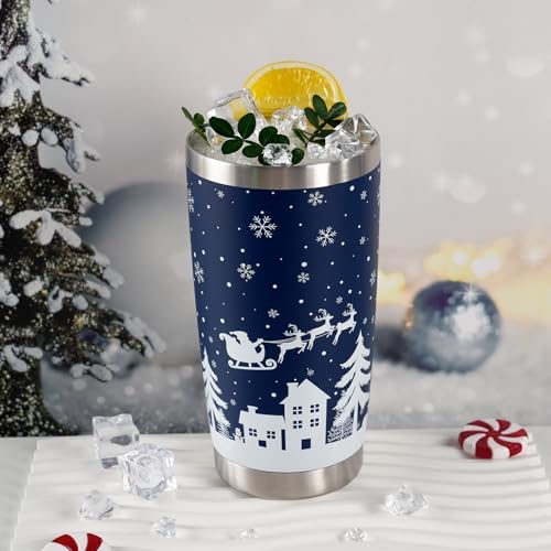 2025 Christmas Gifts for Women and Men, 20 oz Dark Blue Stainless Steel Christmas Coffee Tumblers with Lid and Straw, Snowflake Insulated Coffee Travel Mug for Women Men Teachers Coworkers - Image 3