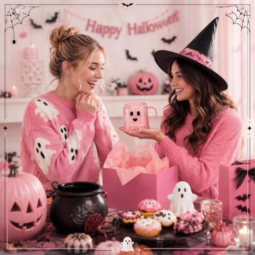 Didaey 4 Pcs Halloween Boo Ghost Coffee Mugs Pink Novelty Spooky Cups - Image 5