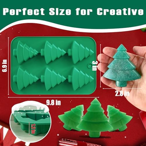 Christmas Tree Silicone Molds 2PCS for Soap Chocolate Candy Cake Cocoa Bomb Bath Bomb Ice Candle Food, 3D Xmas Themed Treat Baking & Freezing Tray BPA Free Food Grade Holiday Moulds - Image 4