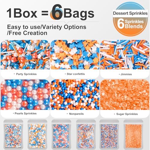 Blue and Orange Party Sprinkles with Stars for Kids Cakes, Cupcakes, 180g - Image 3