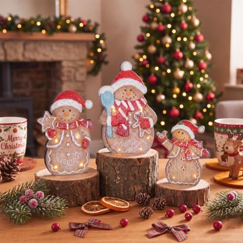 Suzile 3 Pcs Christmas Gingerbread Snowman Decoration Wooden Winter Decor - Image 2