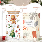 Christmas Gingerbread Glass Cup with Lid Straw Xmas Holiday Gifts - Image 2