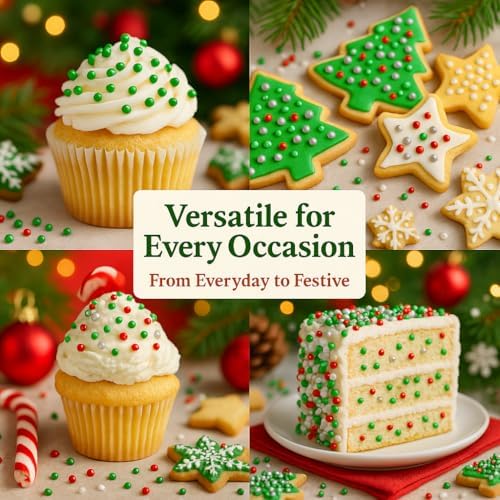 Confect Edible Pearl Sprinkles – Festive Mix of Red, White, Silver & Green Disco Ball Sprinkles – Cake & Cupcake Toppers for Baking, Decorating, and Party Treats- 5 Oz - Image 4