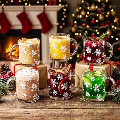 Maxcheck 6 Pack 12 oz Christmas Snowflake Coffee Mugs Glass Cups - Image 2