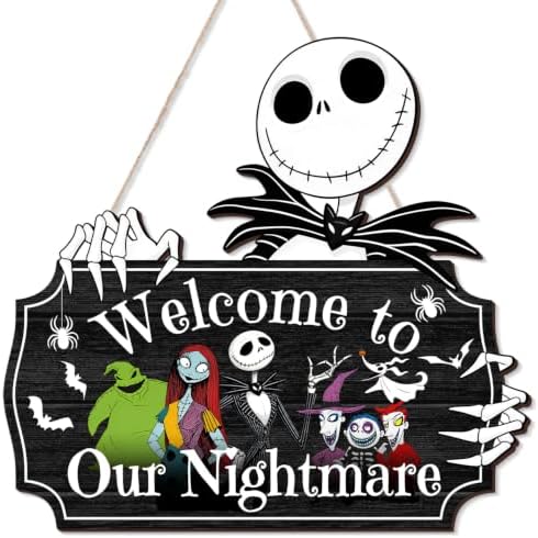 Halloween Christmas Nightmare Decorations Hanging Wooden Door Sign by AroscheBanners