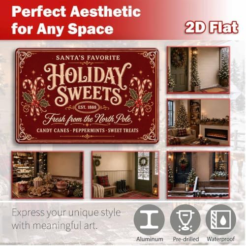 Holiday Sweets Sign, Christmas Candy Cane Decor, Vintage Wall Art - Image 2