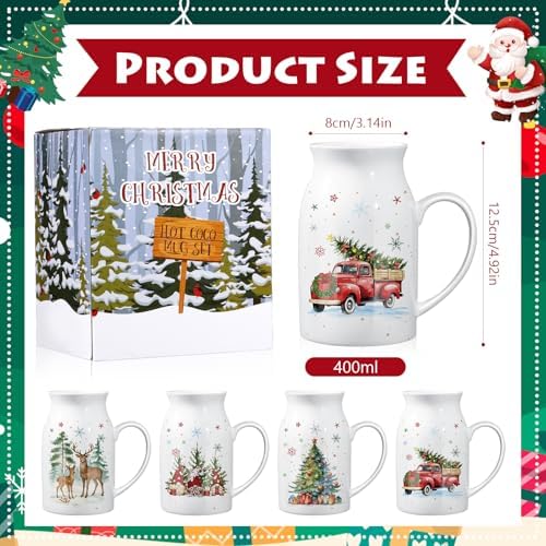 Hushee Christmas Mugs Set of 4 with Gift Box, 13.5 oz, Watercolor - Image 3