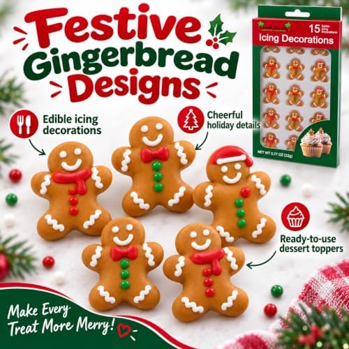 Oasis Supply Christmas Gingerbread Man Edible Icing Decorations – 15 Count – Holiday Cake & Cupcake Toppers for Cookies, Cakes, Cupcakes & Desserts - Image 6