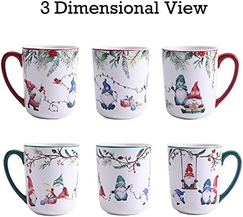 Bico Christmas Gnome Ceramic Mug Set of 4, Christmas Coffee Mugs, 16oz Holiday Cups for Tea, Cocoa, or Hot Drinks, Microwave & Dishwasher Safe - Image 4