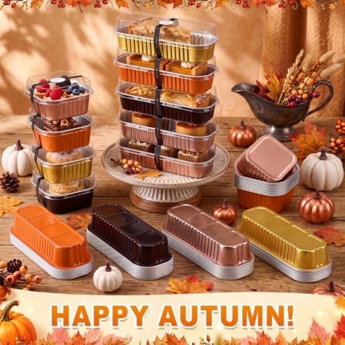 LemonRoad 120 Sets Fall Colors Mini Loaf Pan with Lids and Spoons - Image 3
