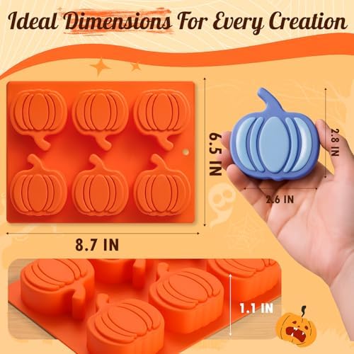 HKNMTT Pumpkin Silicone Molds 2 Pack 6 Cavity Halloween Mold Set for Fall Chocolate Candy Soap Wax Melts Jello Cake Pop Apple Cider Baking Tray Thanksgiving 3D Food Grade Spooky Treats - Image 4