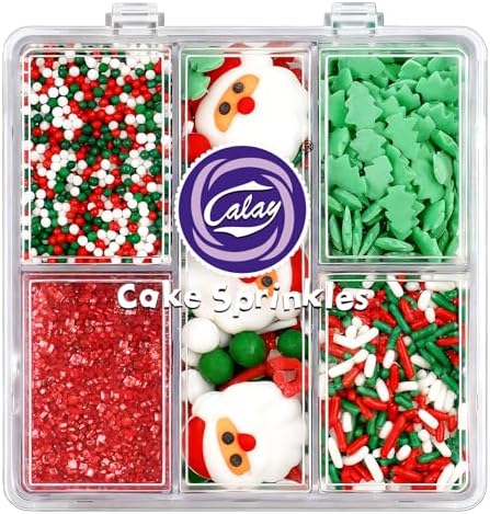 Christmas Sprinkles for Cookies, Holiday Red and Green Sprinkles Assortment 5 oz, Edible Jimmies Nonpareils and Sanding Sugar Pearls for Cake Decorating, Christmas Cookies, Baking, Cupcakes, Desserts by Kercky
