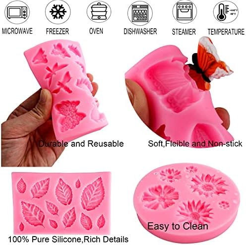 Silicone Mold Flower 8pcs Chocolate Fondant Polymer Clay Candy Gummy Mold,Rose Leaf Butterfly Bee Honey Shaped Silicone Molds for DIY Cake Cupcake Decor Craft - Image 7
