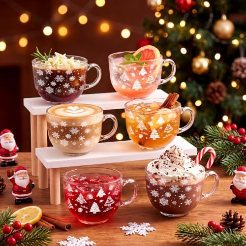 Patelai Glass Christmas Coffee Mugs 14 oz Snowflake Tree, 6 Pcs, Winter - Image 4