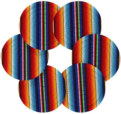 YETTASBIN Mexican Blanket Stripes 6 Pcs Drink Coasters with Holder, Cotton Woven Absorbent Heat-Resistant Round Coaster Non-Slip Table Mat for Kitchen Bar Home Decor Housewarming Gift, 3.9 in - Image 2