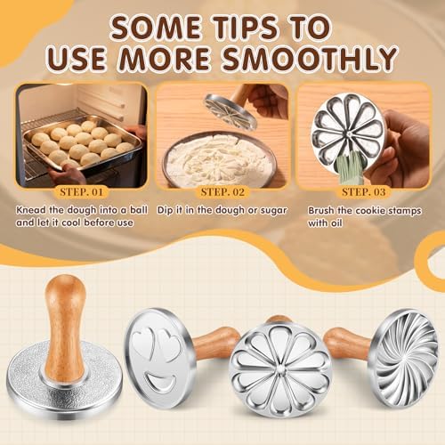 Cookie Stamps, Metal Christmas Cookies Press Cutter Mold with Wooden Handle, Cookie Decorating Supplies for DIY Baking, Cake, Pastry, Christmas (Silver-3*) - Image 3